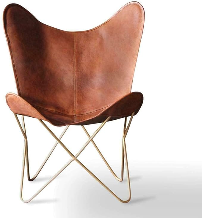 Living Room Chairs- Brown Leather Butterfly Chair