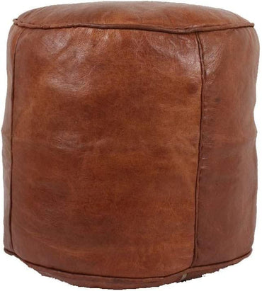 Unstuffed Genuine Tan Leather Pouf | Moroccan Ottoman Footstool