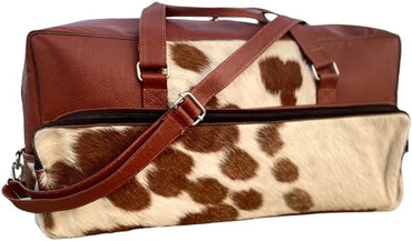 Cowhide Hair on Carry All Leather Duffle Weekender Bag