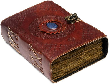 Large Leather Journal with Semi Precious Stone - Lock Closure