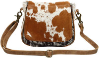 Flap Over Cowhide & Leather Small Crossbody Bag