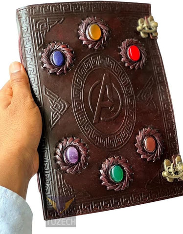 The Avengers Journal with Stone's Made with Goat Leather And Handmade Deckle Edge Vintage Paper