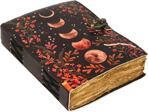 Moon Printed journal Made with Goat Leather And Handmade Deckle Edge Vintage Paper