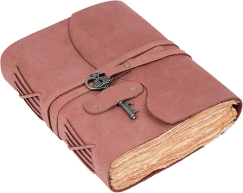 Beetroot Red Journal with Key Made with Buffalo Leather And Handmade Deckle Edge Vintage Paper