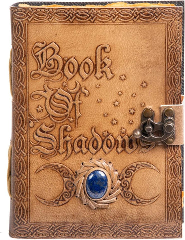 Book Of Shadow Journal with Stone's Made with Goat Leather And Handmade Deckle Edge Vintage Paper