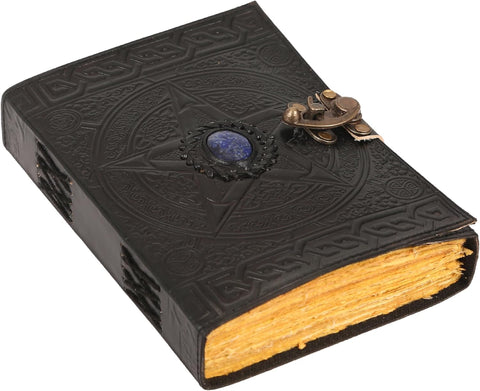 Star Stone Journal with Stone's Made with Goat Leather And Handmade Deckle Edge Vintage Paper