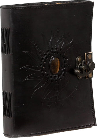 Sun and Moon Stone Journal with Stone's Made with Goat Leather And Handmade Deckle Edge Vintage Paper