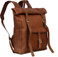 YUHIB 23" Brown Leather Backpack Vintage Rucksack