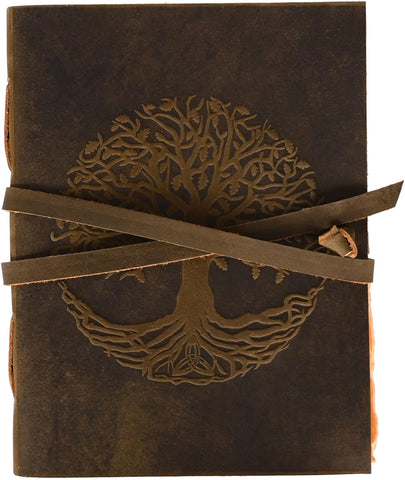 Tree Embossed Vintage Journal Made with Buffalo Leather And Handmade Deckle Edge Vintage Paper