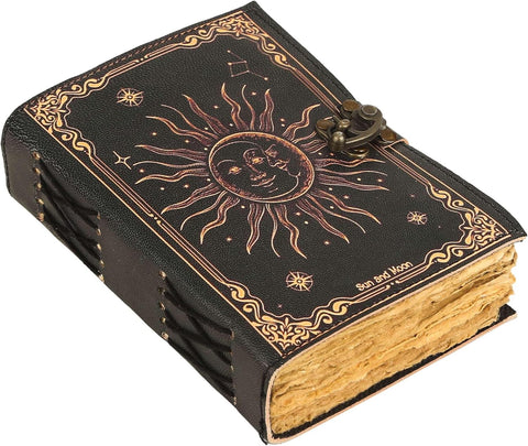 Sun & Moon Printed journal Made with Goat Leather And Handmade Deckle Edge Vintage Paper