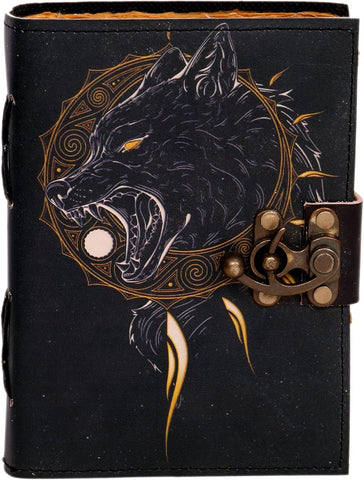 Black Wolf Printed journal Made with Goat Leather And Handmade Deckle Edge Vintage Paper