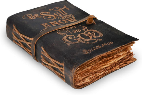 PSALM 46:10 Vintage Journal Made with Buffalo Leather And Handmade Deckle Edge Vintage Paper