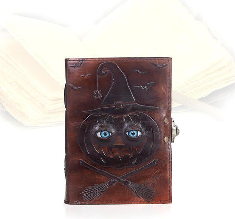 Pumpkin  Hocus Pocus Journal Made with Goat Leather And Handmade Deckle Edge Vintage Paper