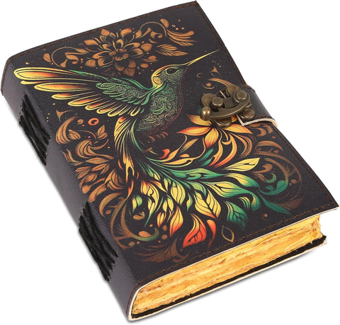 Humming Bird  Printed journal Made with Goat Leather And Handmade Deckle Edge Vintage Paper