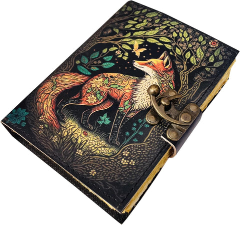 The Fox Printed journal Made with Goat Leather And Handmade Deckle Edge Vintage Paper