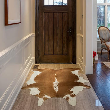 Brown Cowhide Rug, Premium Suede Cow Print Rug with Non-Slip