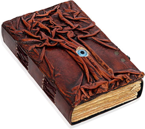 Tree of Life Hocus Pocus Journal Made with Goat Leather And Handmade Deckle Edge Vintage Paper