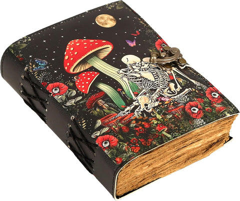 Skull Lovers (Mushroom) Printed journal Made with Goat Leather And Handmade Deckle Edge Vintage Paper