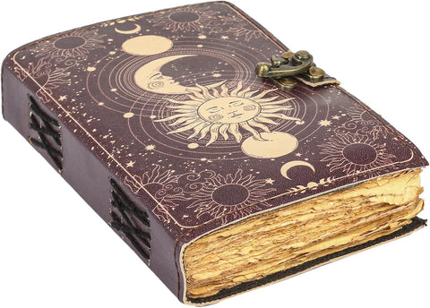 Sun & Moon Printed journal Made with Goat Leather And Handmade Deckle Edge Vintage Paper