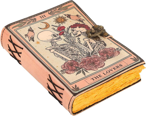 The Lovers (pink) Printed journal Made with Goat Leather And Handmade Deckle Edge Vintage Paper