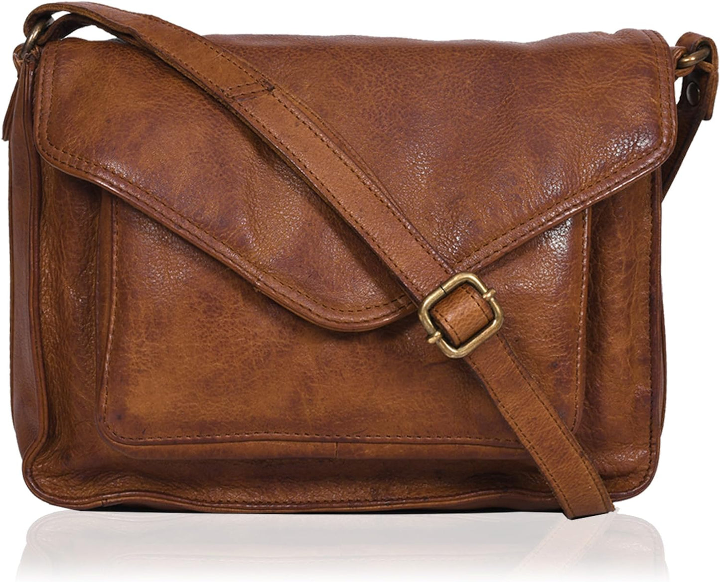 Handmade Leather Flapover Crossbody Purse for Women