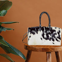 Cowhide Duflle Bag Real Hair on Leather Bag Multicolor Bag