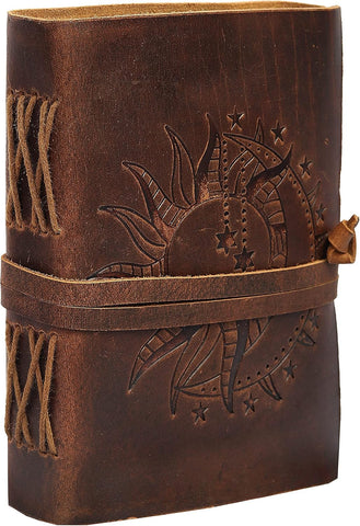 Sun, Moon & Stars Vintage Journal Made with Buffalo Leather And Handmade Deckle Edge Vintage Paper