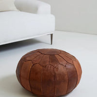 Moroccan leather pouf, round pouf, berber pouf, tan pouf