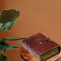 Large Leather Journal with Semi Precious Stone - Lock Closure