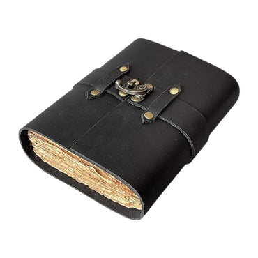 Vintage deckle edge paper black soft leather-bound