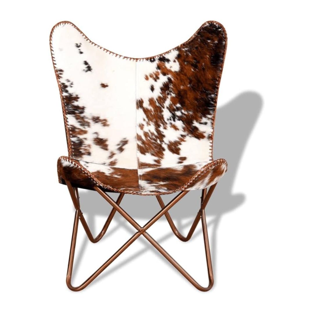 Butterfly Chair Brown and White Real Cowhide Leather