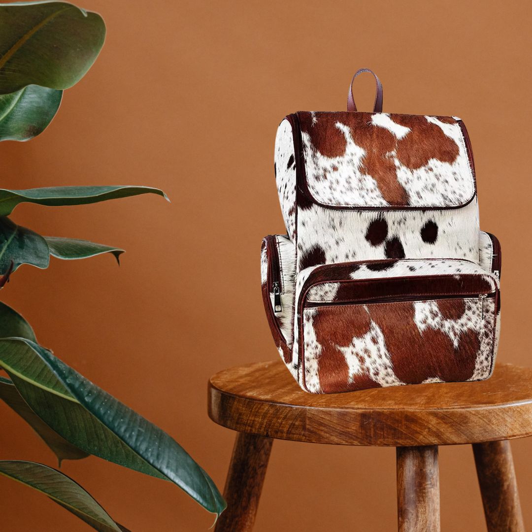 Cowhide Diaper  Brown White Large Backpack