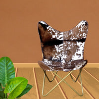 Leather Butterfly Chair Vintage Seat  Genuine Goat Hair On Cover