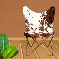 Butterfly Chair Brown and White Real Cowhide Leather